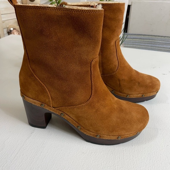 Clarks Shoes - Clarks Tan Suede Mules with Block Heel